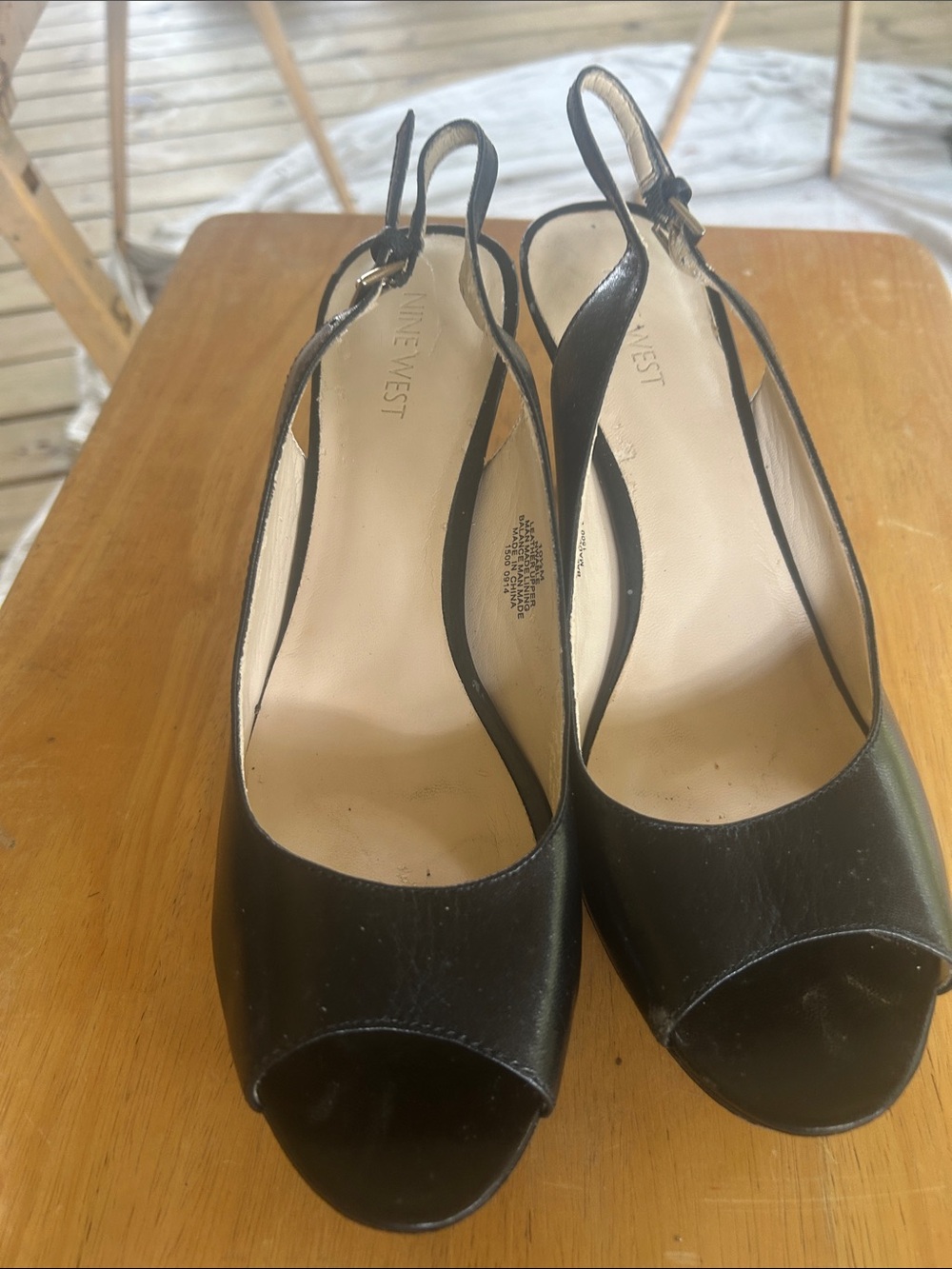 Nine West Black Peep-Toe Slingback Heels